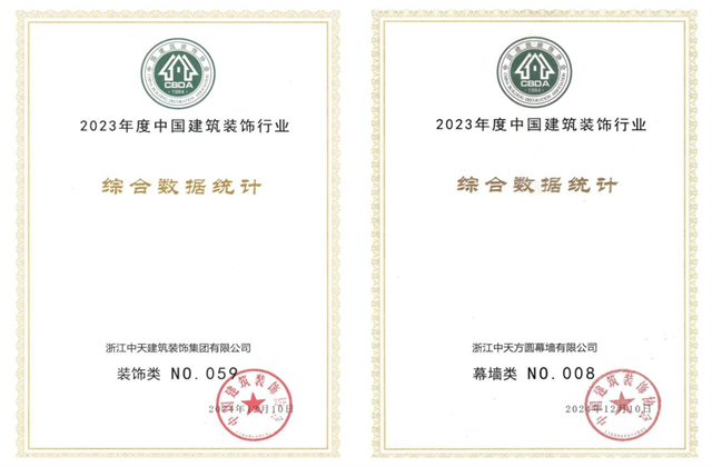 AG公司装饰集团位列2023年度中国建筑装饰企业百强59位、幕墙百强第8位